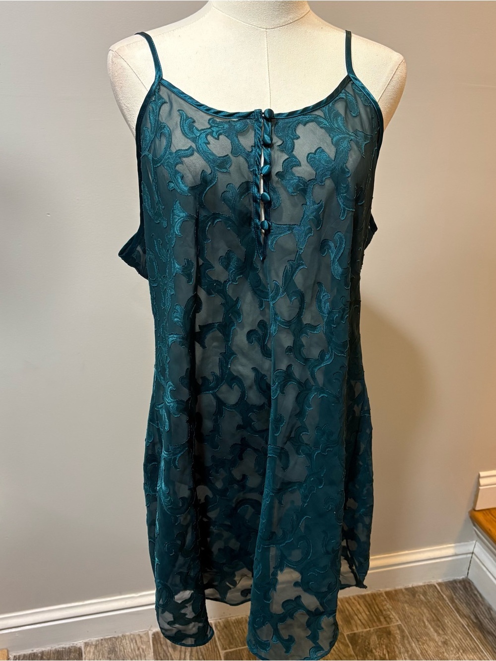 Vtg Inner Most Satin Sheer Slip Dress Lingerie Emerald Green Sz XL Sexy 90s